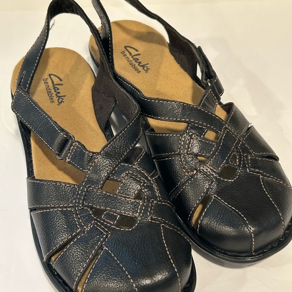 Clarks Womens Bendables black leather sandals size 8 - Picture 1 of 6